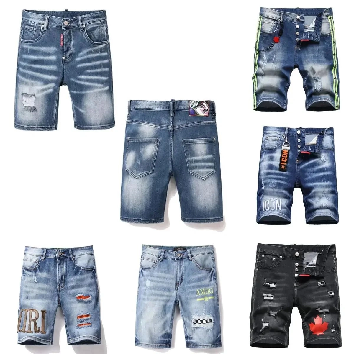 Dsquared2 Distressed Denim Shorts with Green Tape Trim
