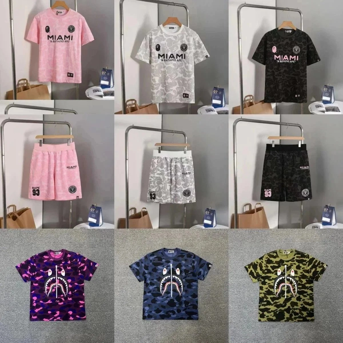 BAPE Miami Collection Camo T-Shirt and Shorts Set Pink Grey Black