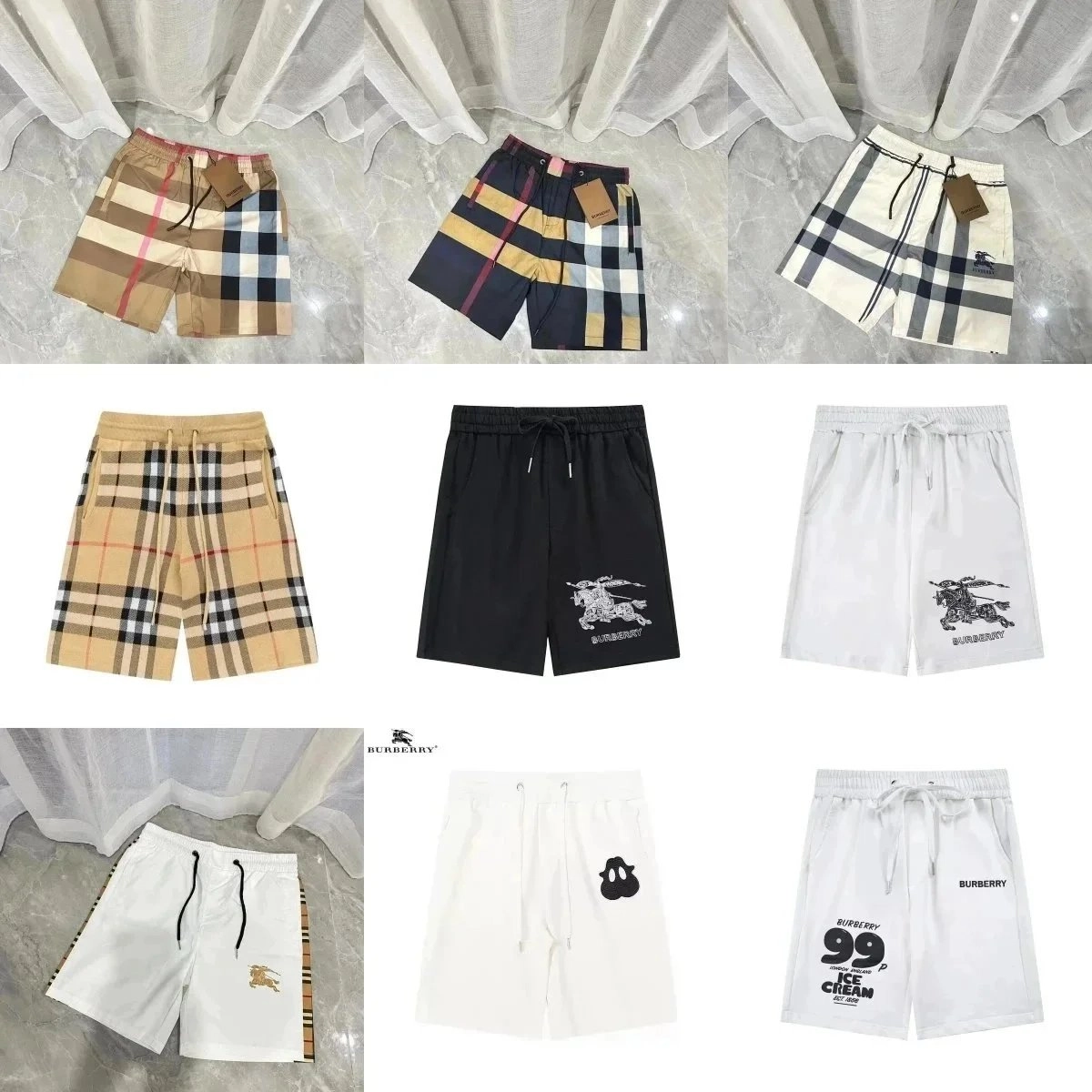 Burberry Classic Check Print Swim Shorts Beige Navy Black