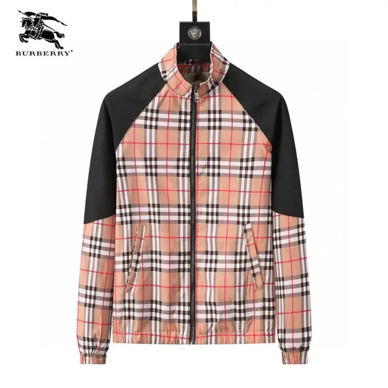 Burberry Vintage Check Panelled Windbreaker Jacket Beige Black