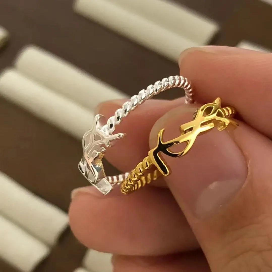 YSL Monogram Twist Ring - Silver and Gold Dual-Tone