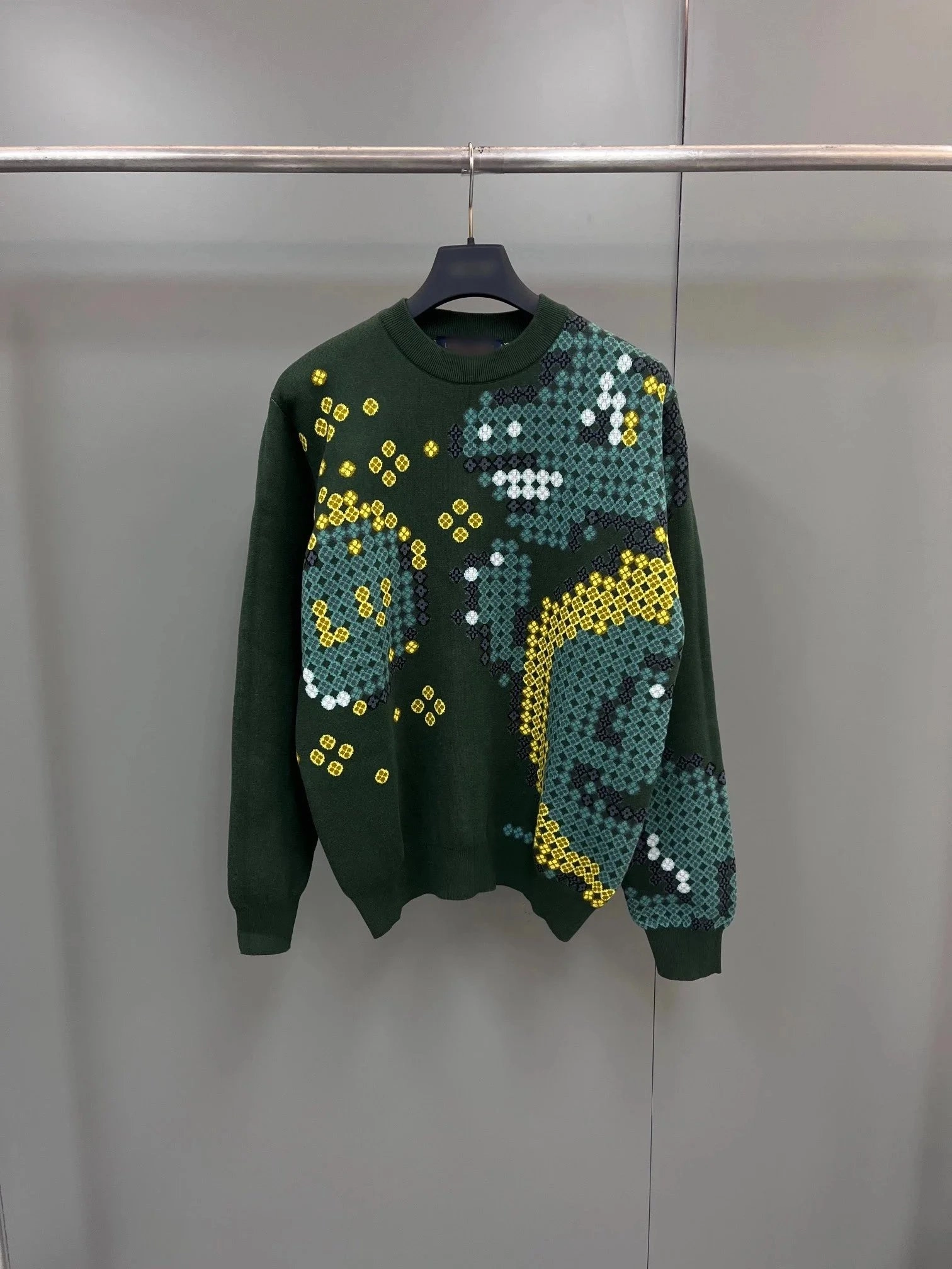 Prada Pixelated Crocodile Intarsia Knit Sweater - Forest Green
