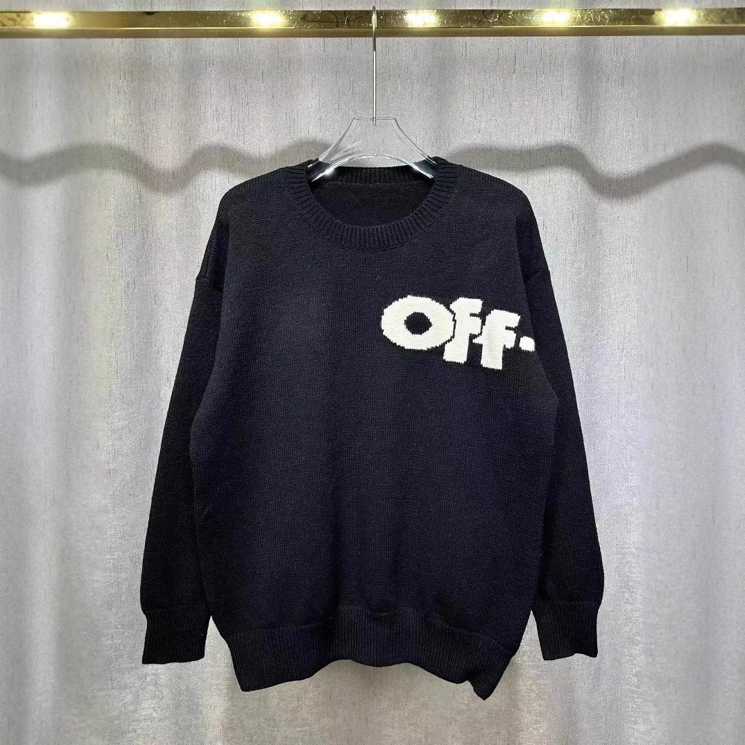 Off-White Oversized Knit Sweater with Bold White Logo
