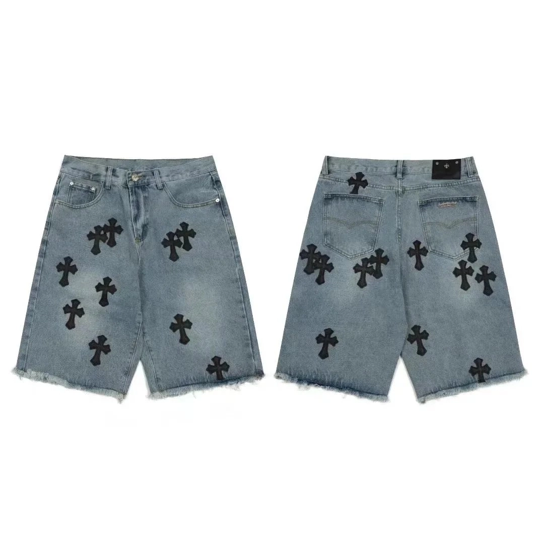 Chrome Hearts Cross-Embroidered Denim Shorts Light Wash