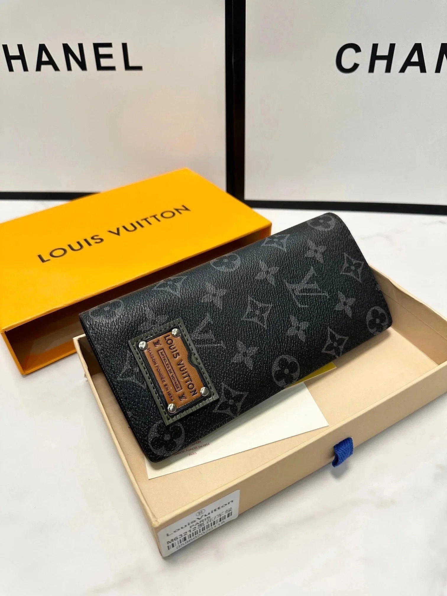 Louis Vuitton Monogram Eclipse Long Wallet Black with Leather Patch