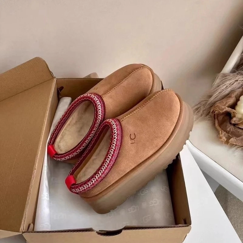 UGG Tasman Platform Slippers - Chestnut with Red Braided Trim