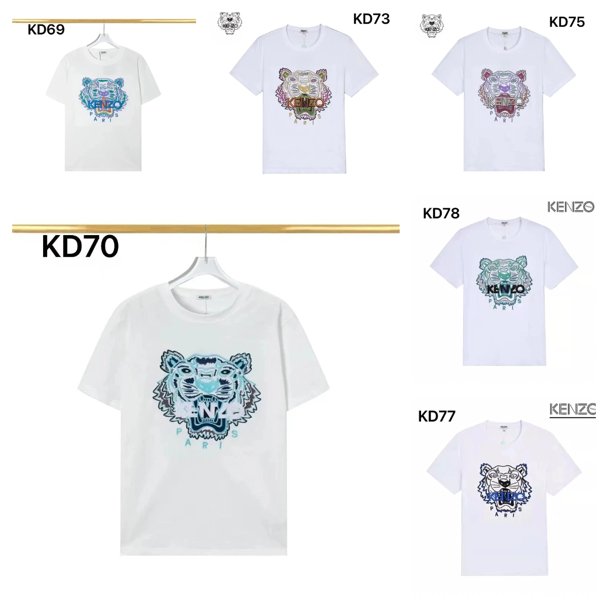 KENZO KD70 White Tiger Graphic T-Shirt with Blue Gradient Print