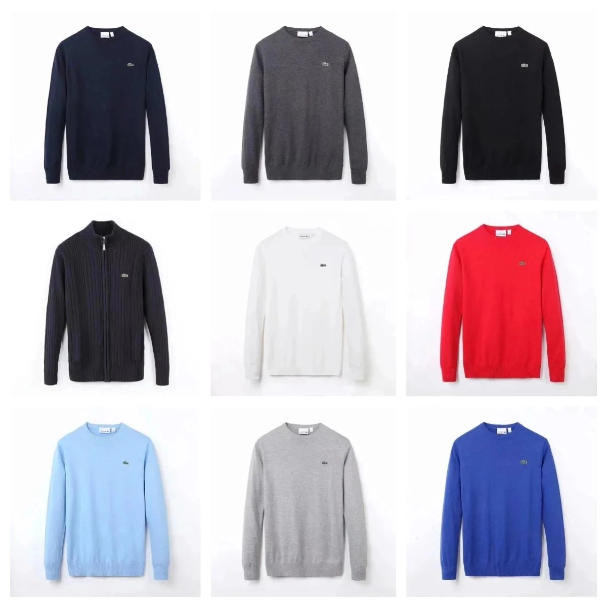 Lacoste Classic Crewneck Sweater Navy Blue Ribbed Cuff
