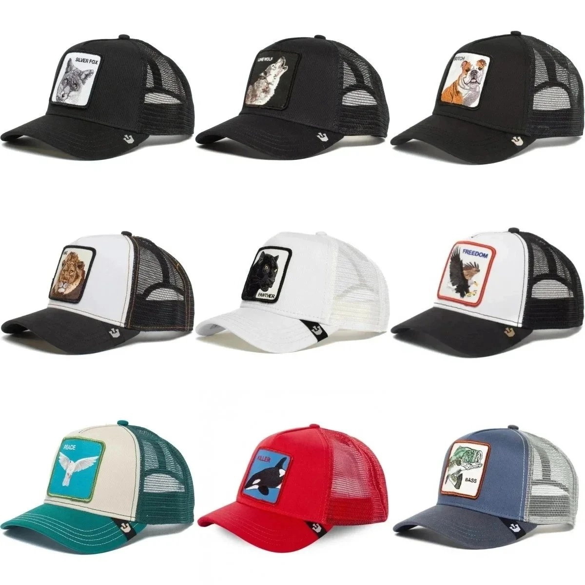 Goorin Bros Animal Patch Trucker Hat - Silver Fox Black Mesh