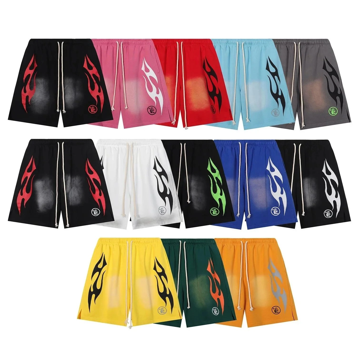 FlameCore Gradient Flame Print Athletic Shorts - Black Red