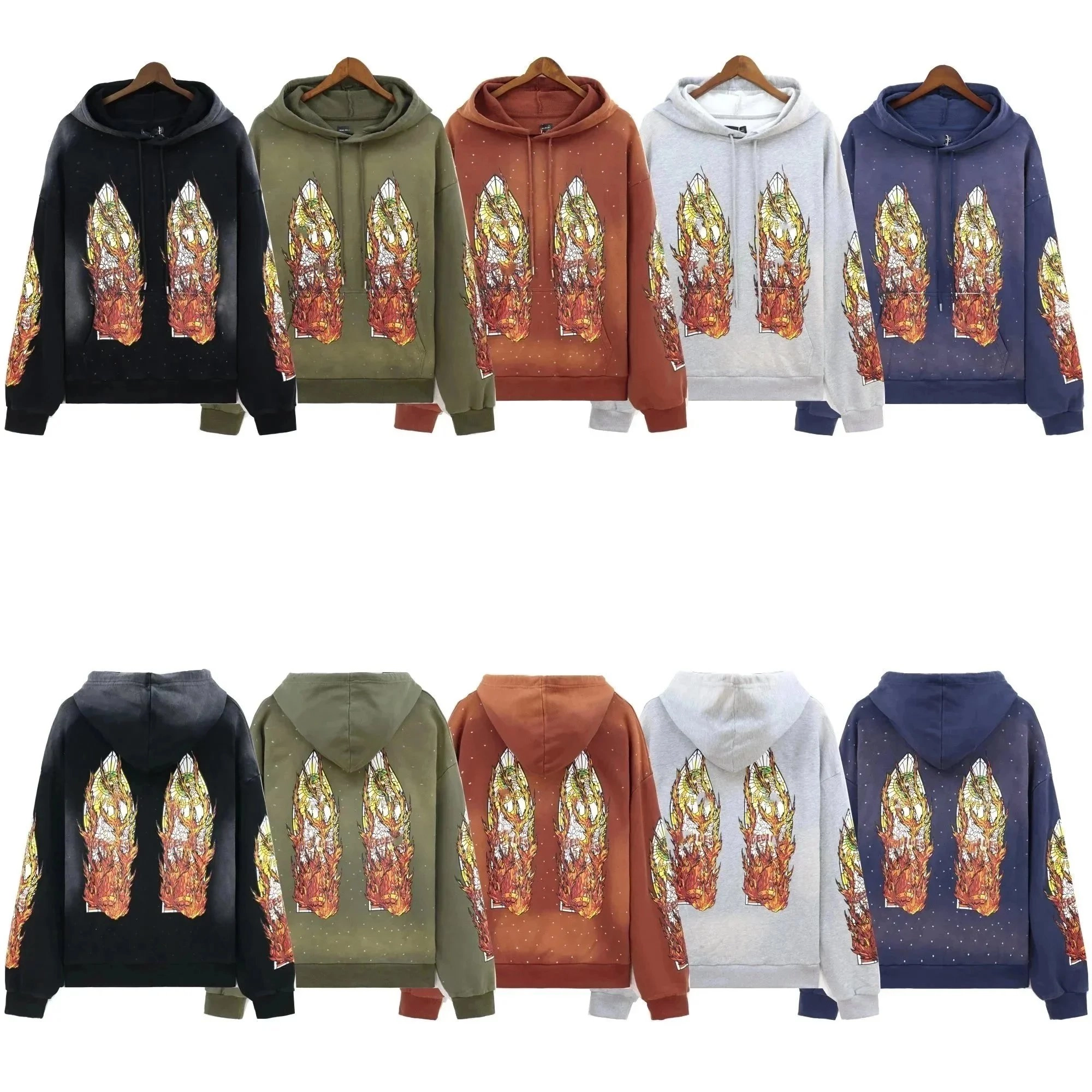Flame Stained Glass Hoodie - 5 Color Options with Sleeve Print
