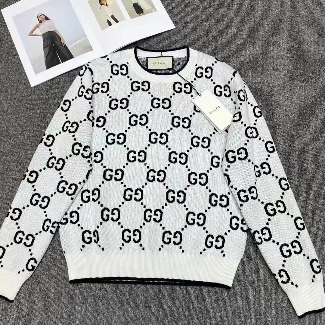 Gucci GG Monogram Knit Sweater White Black Pattern
