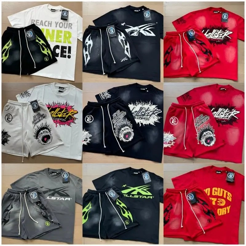 ALLSTAR Flame Graphic T-Shirt and Shorts Set - Black with Neon Green Flames