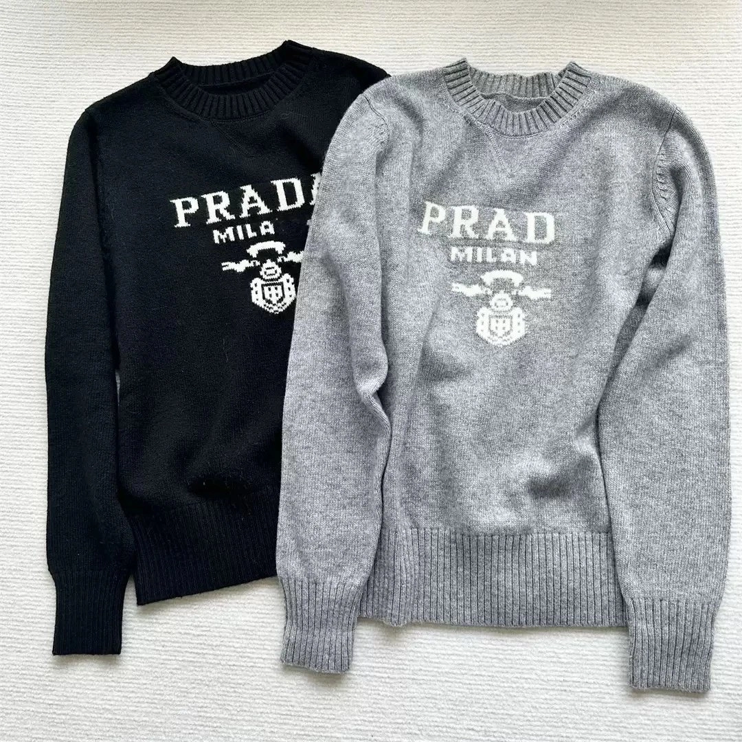 Prada Milano Logo Knit Sweater - Black and Gray