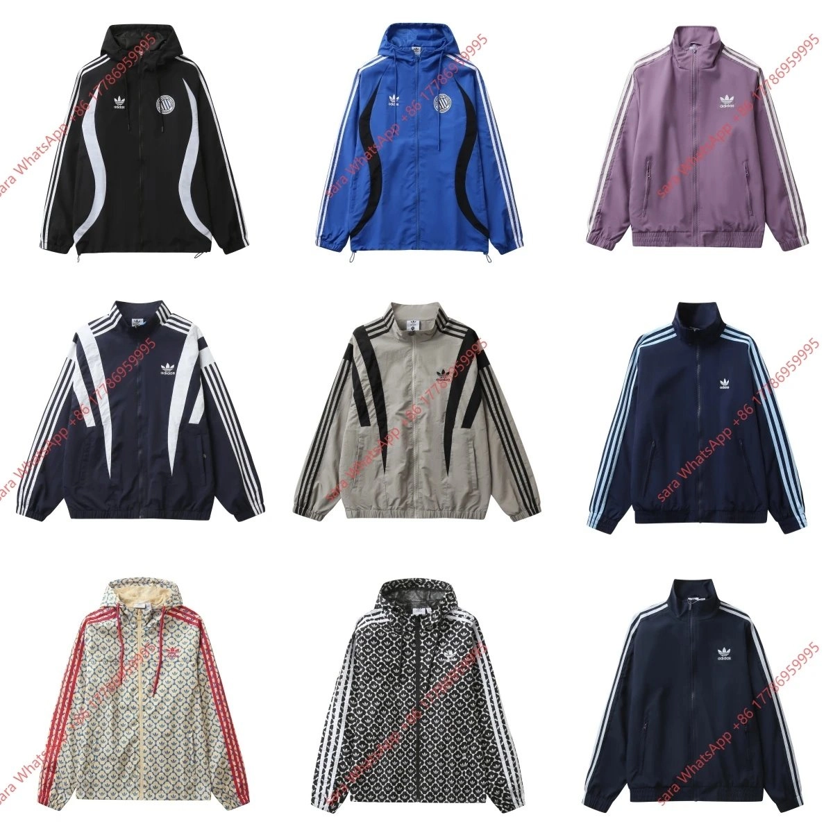 Adidas Originals Windbreaker Jacket Black with White Wave Stripes