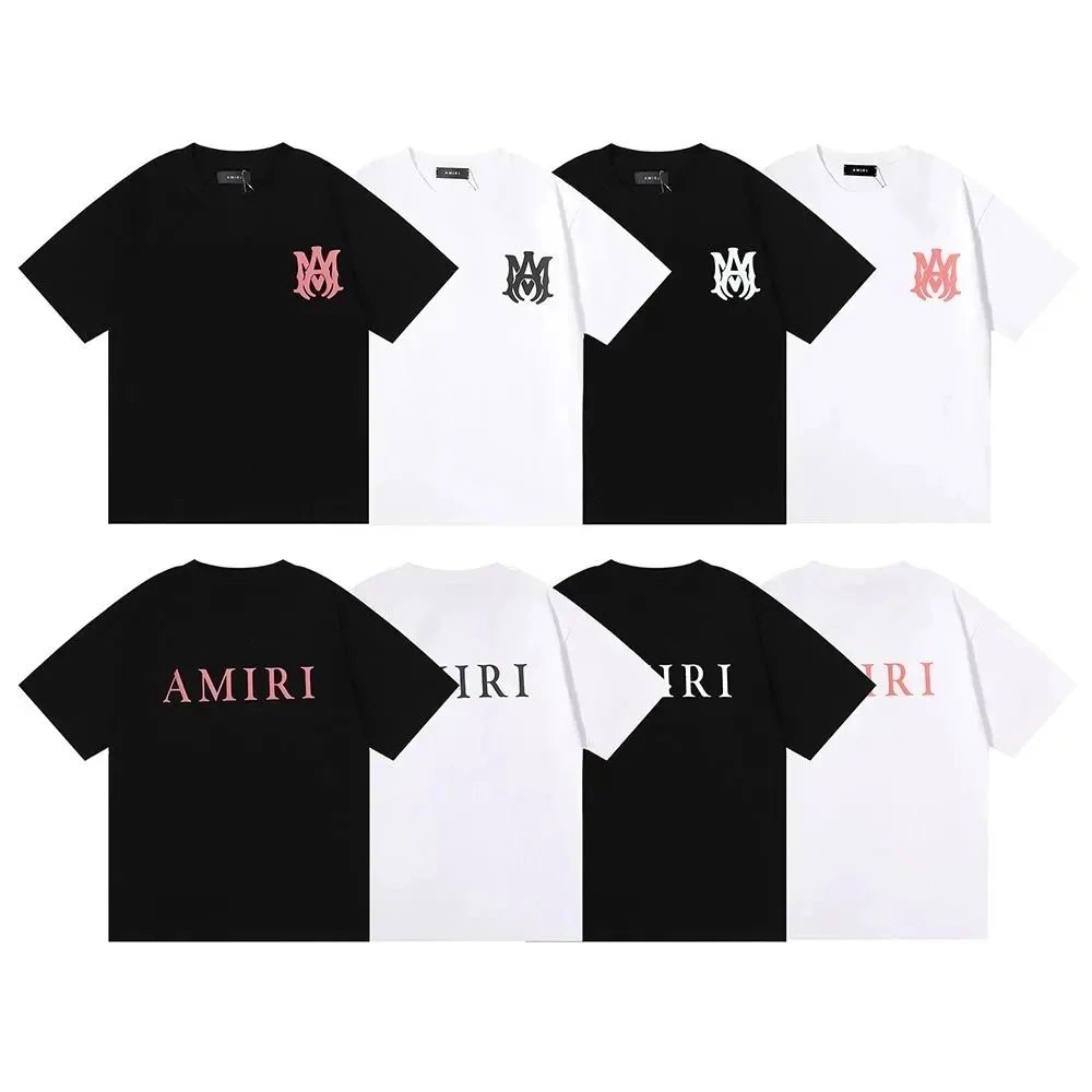 AMIRI Logo Embroidered Cotton T-Shirt - Black/White with Pink or White Monogram