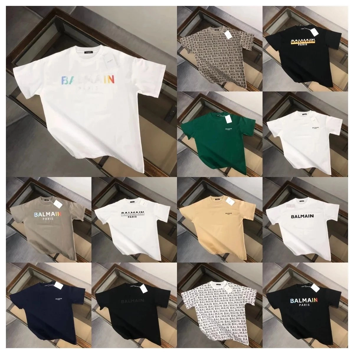 Balmain Paris Logo Print Cotton T-Shirt - Rainbow Gradient White