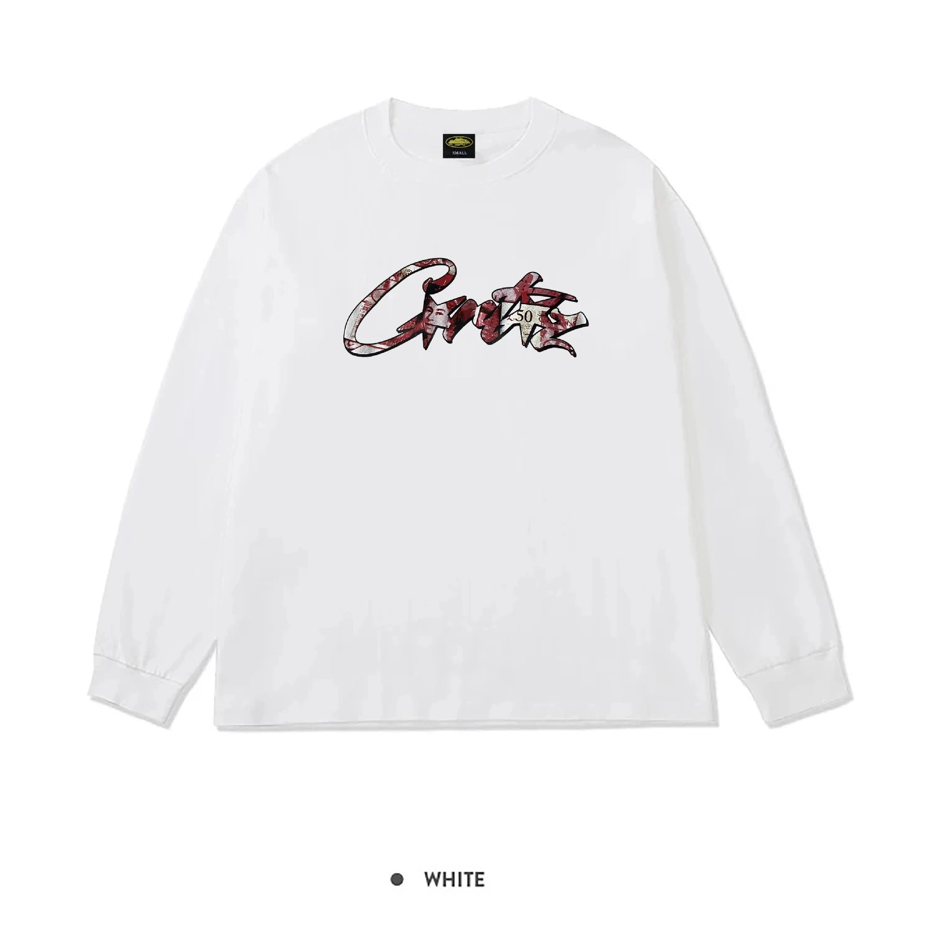 Crate White Long Sleeve T-Shirt with Graffiti Logo Print
