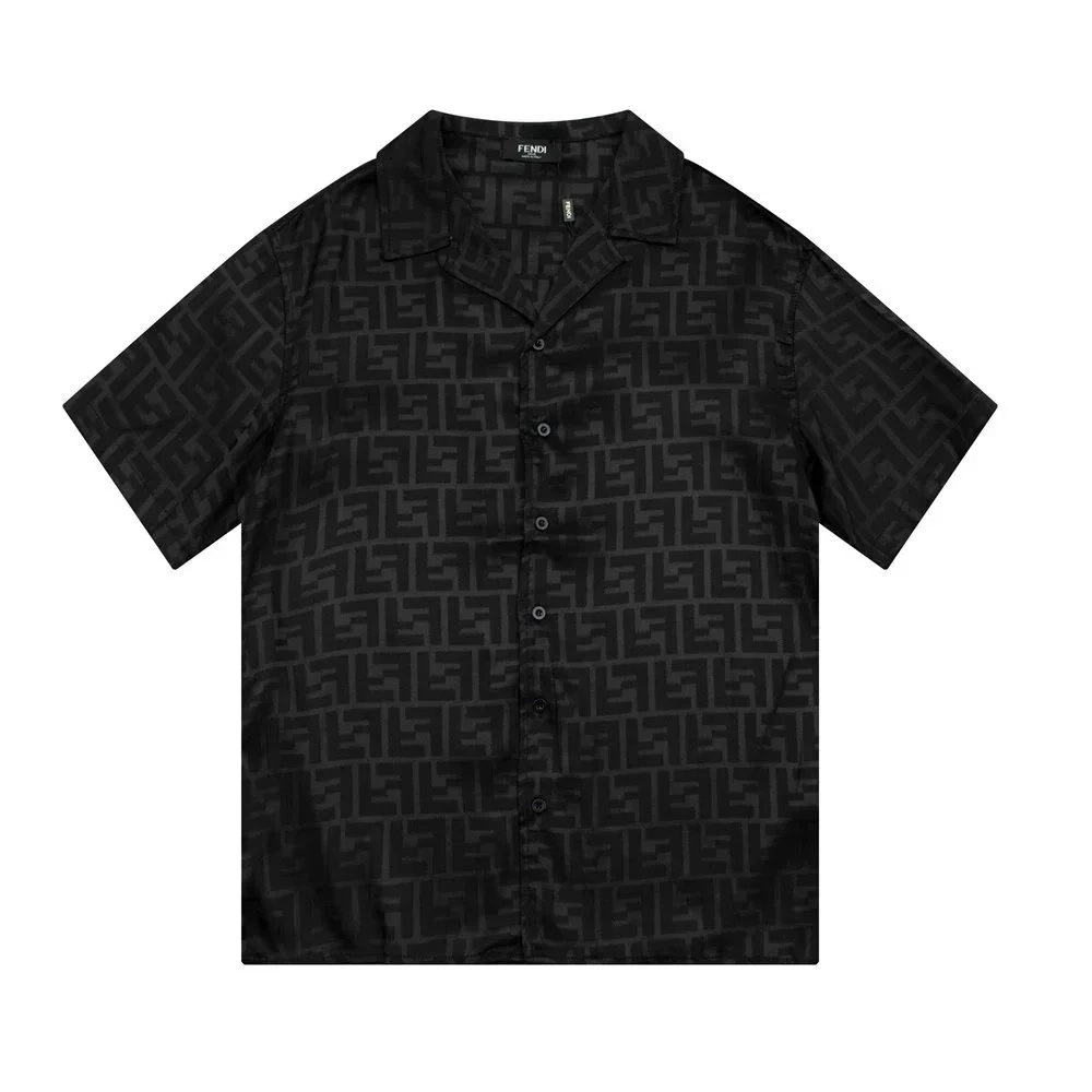 Fendi Black FF Monogram Short-Sleeve Silk Shirt