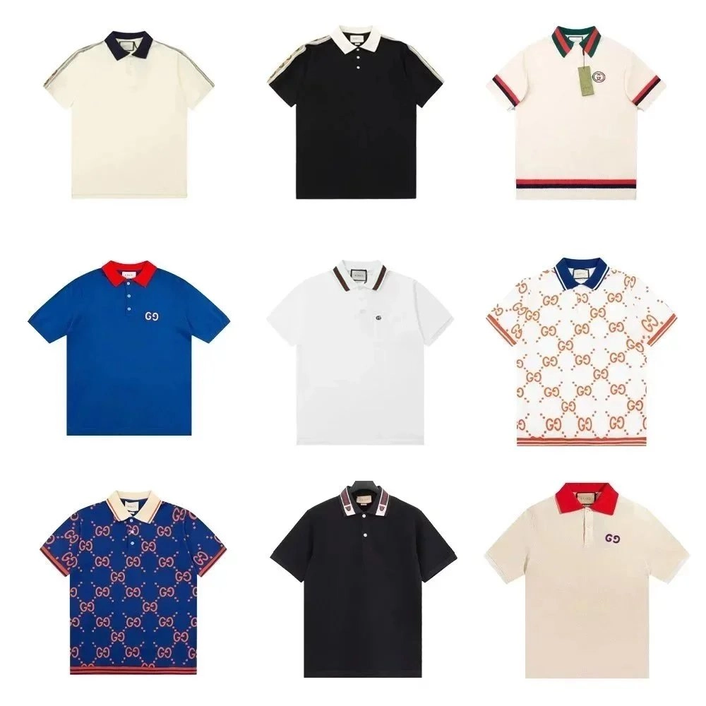 Gucci GG Pattern Cotton Polo Shirt - Navy Blue with Red Trim