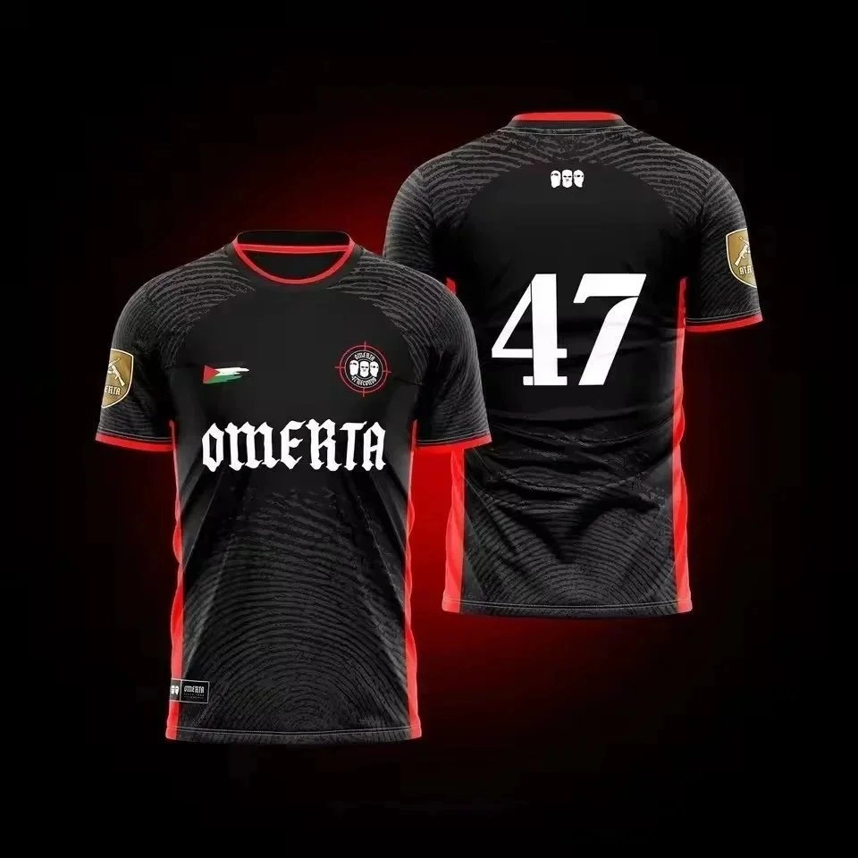Omerta 47 Black-Red Tactical Jersey with Fingerprint Pattern