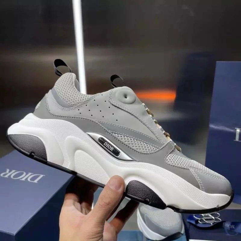 Dior B23 Grey Mesh Sneaker with Chunky Sole and Logo Plate