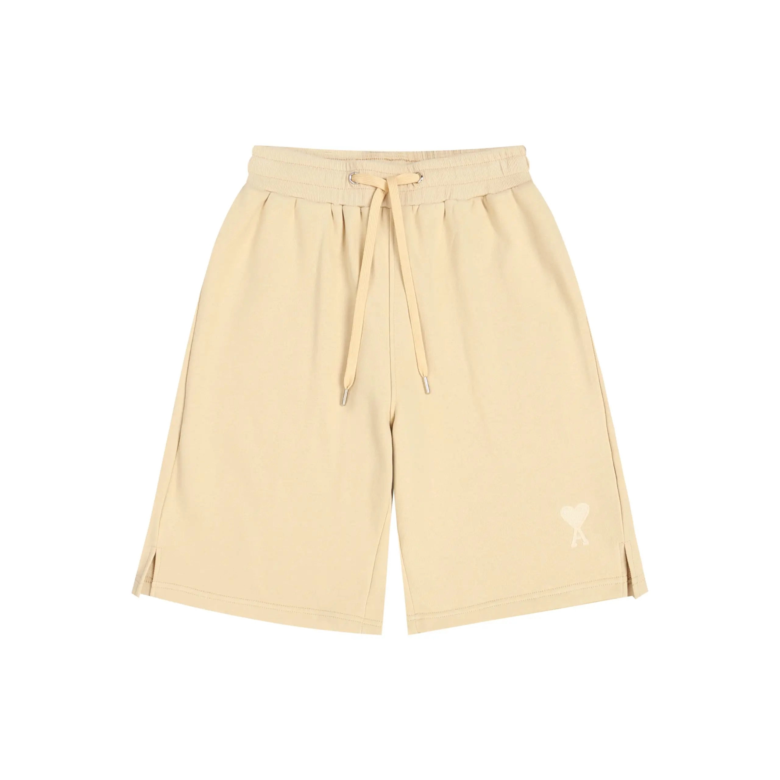 Ami Paris Beige Heart-Embroidered Drawstring Shorts