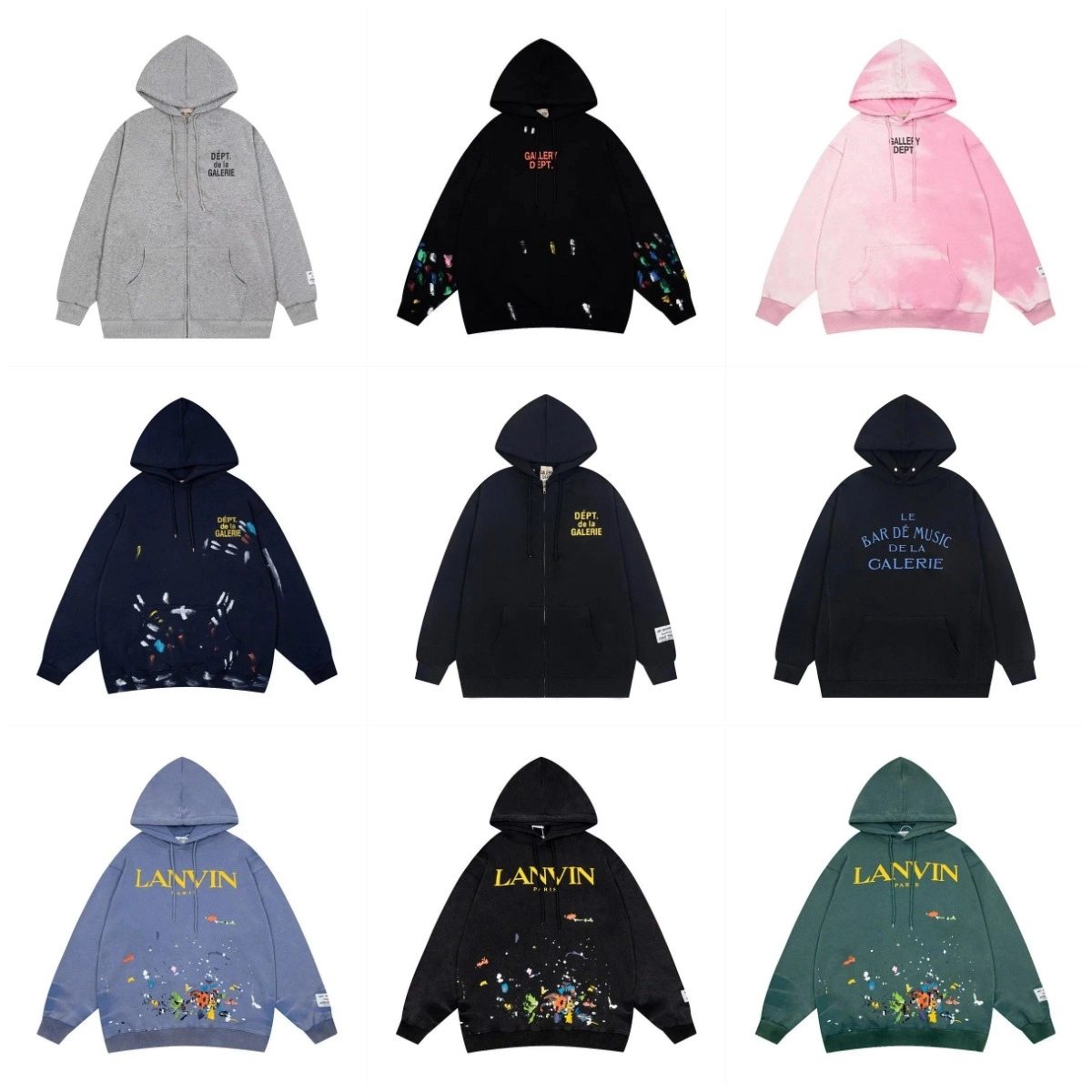 LANVIN Paris Paint-Splatter Hoodie - Black with Colorful Splashes