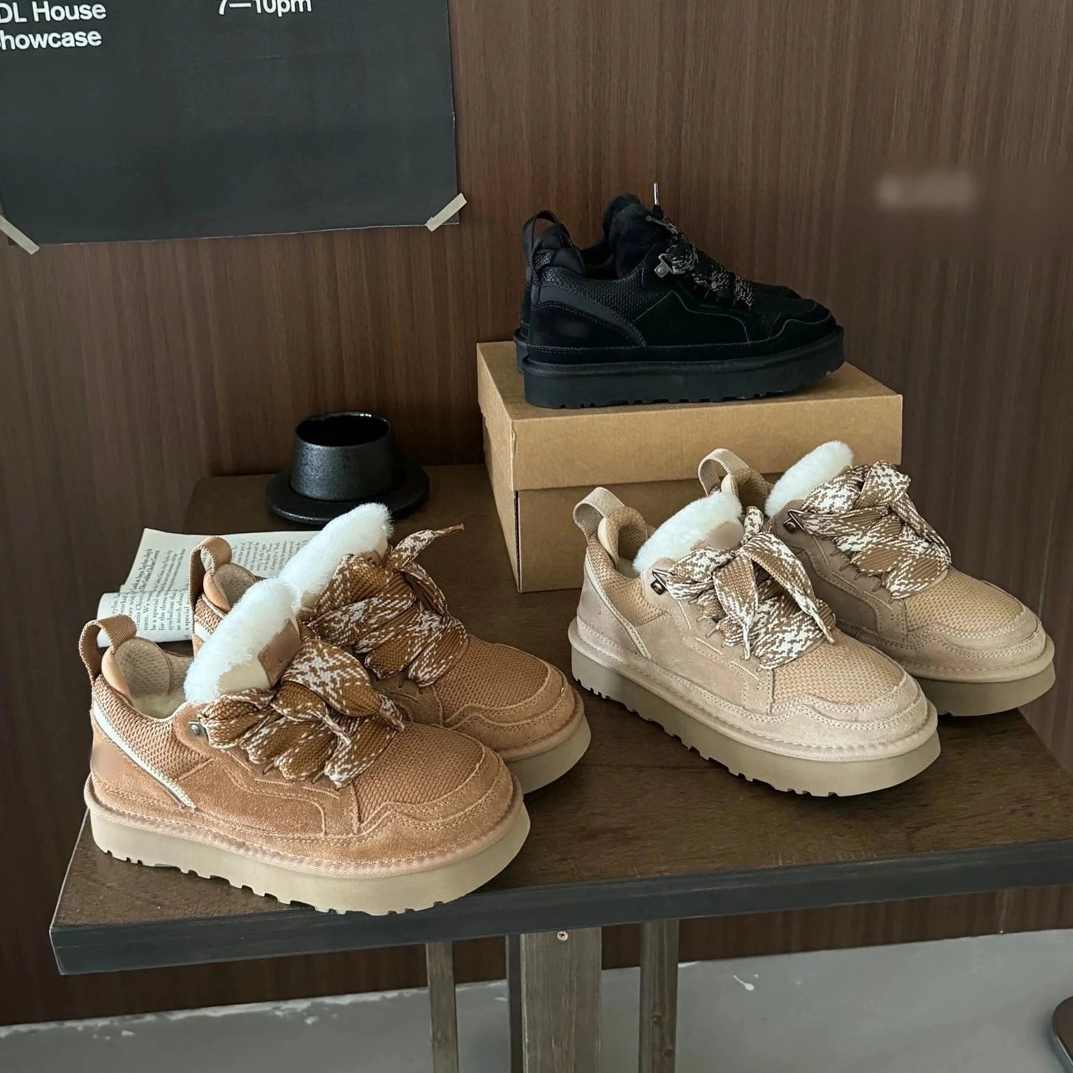 UGG Classic Mini Platform Sneaker - Camel Shearling Bow Detail