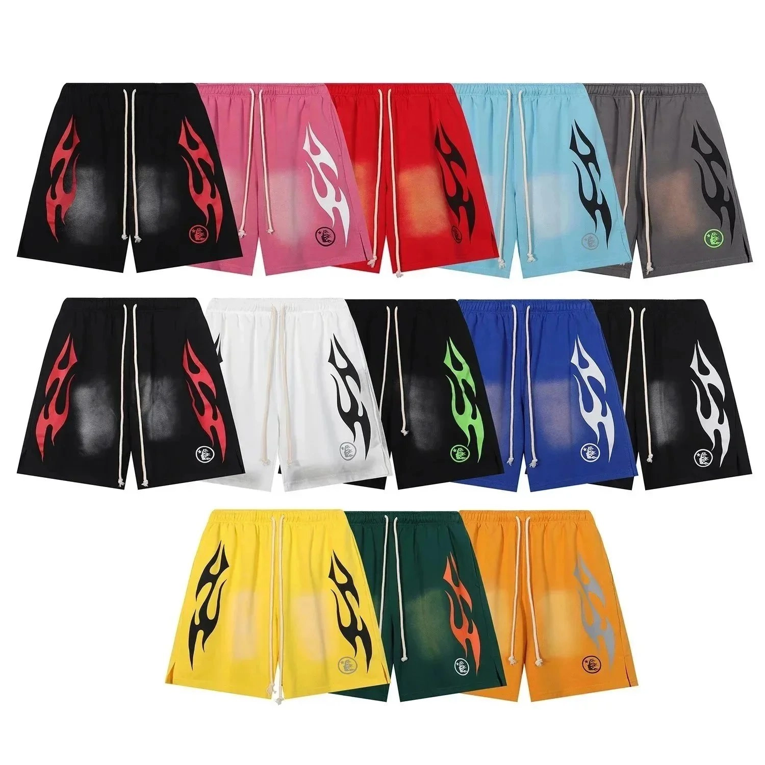 FlameCore Gradient Flame Print Athletic Shorts - Black Red