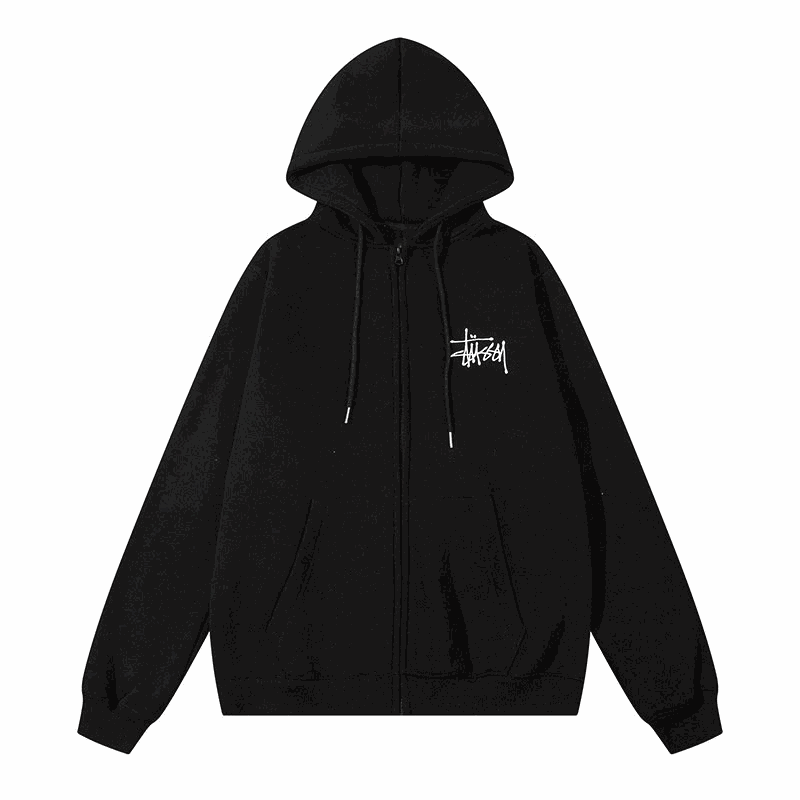 Stussy Black Zip-Up Hoodie with White Logo