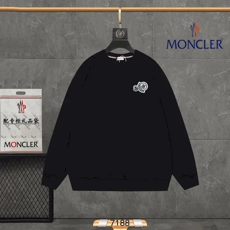 Moncler Black Crewneck Sweatshirt with Embroidered Logo Patch