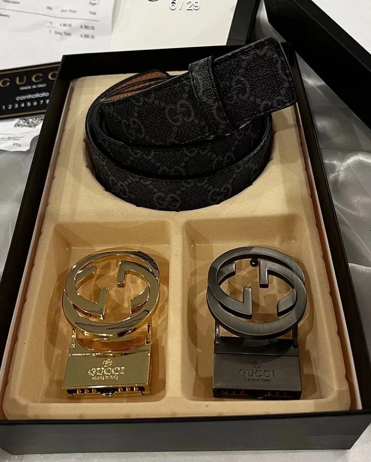 Gucci GG Marmont Interlocking Belt Black Canvas with Dual Buckles