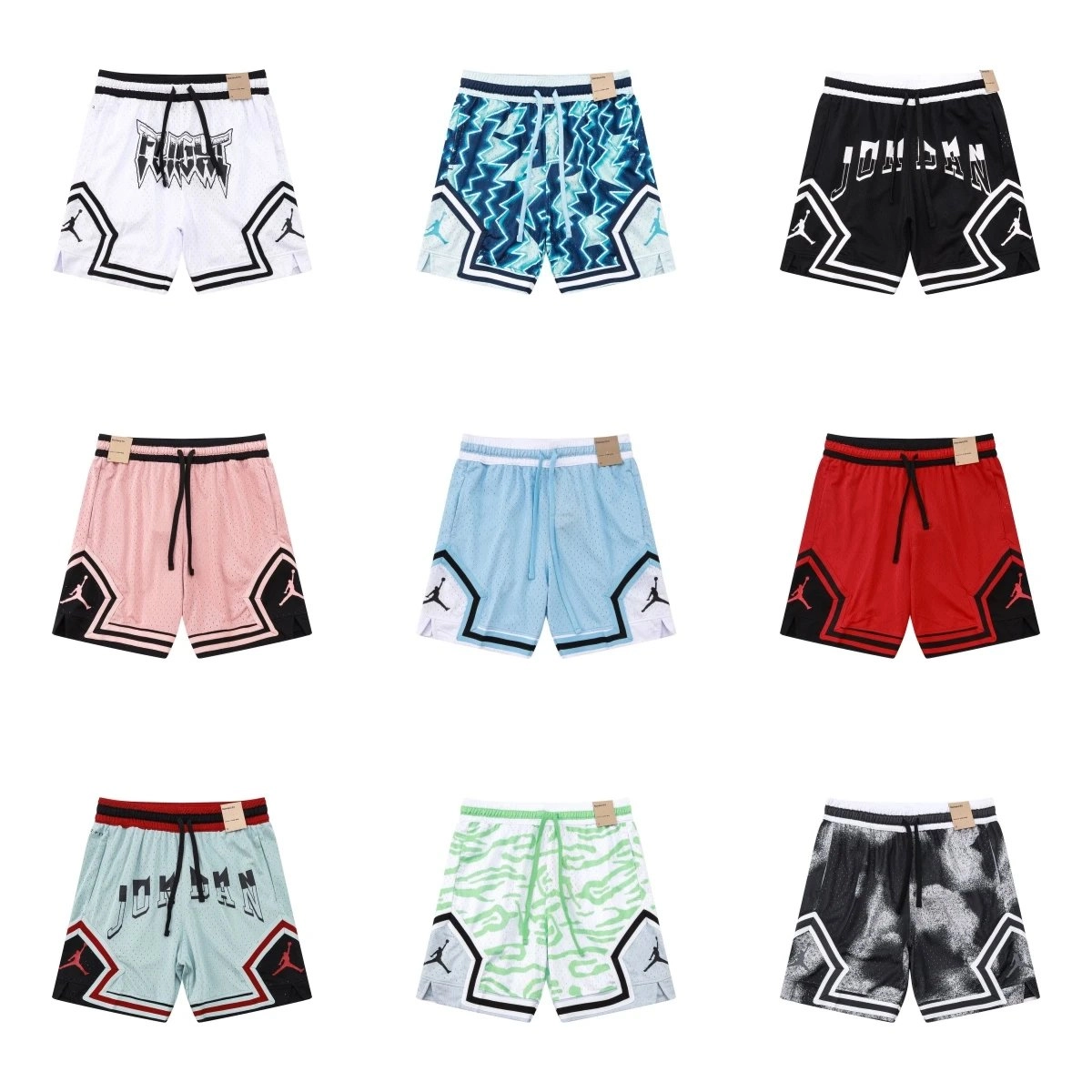 Jordan Diamond Shorts - White Black Graphic Mesh