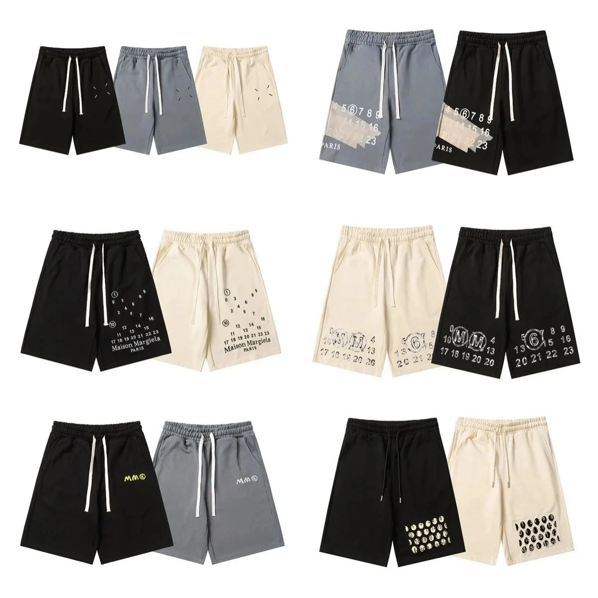 Maison Margiela Replica Numeric Print Shorts - Black Beige Gray