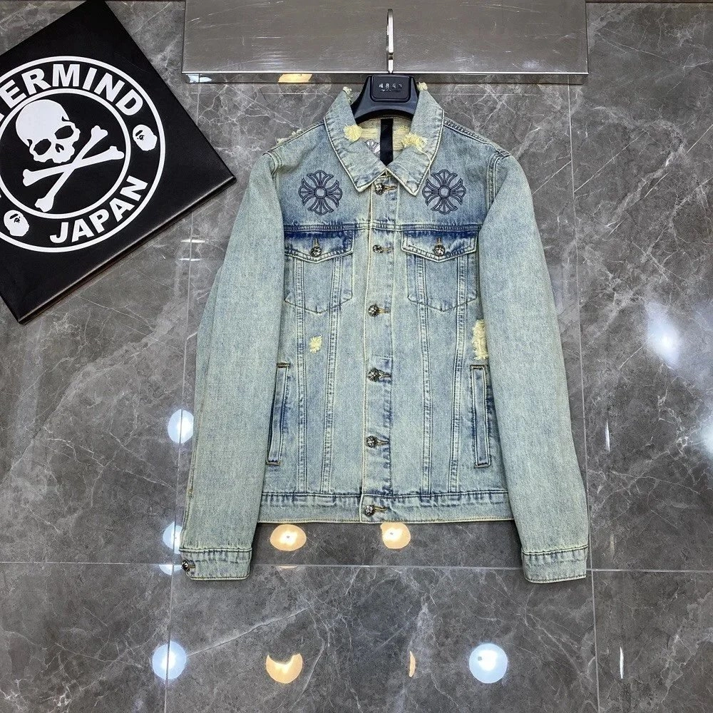 A BATHING APE Denim Jacket with Embroidered Cross Logo Light Wash