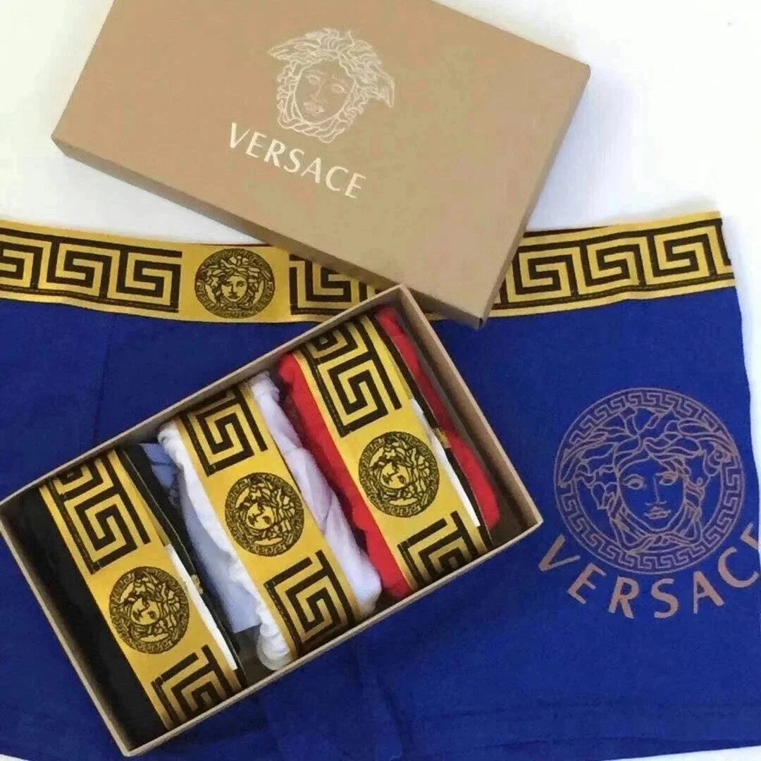Versace Medusa Head Greek Key Pattern Boxer Briefs Set - Blue Gold