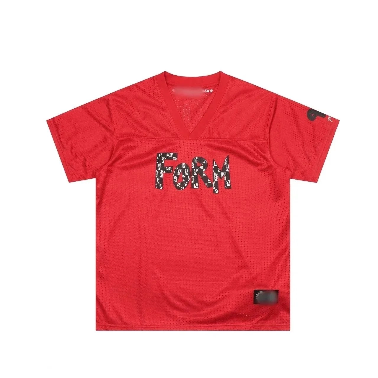 FORM Mesh V-Neck Jersey - Red with Patterned Logo