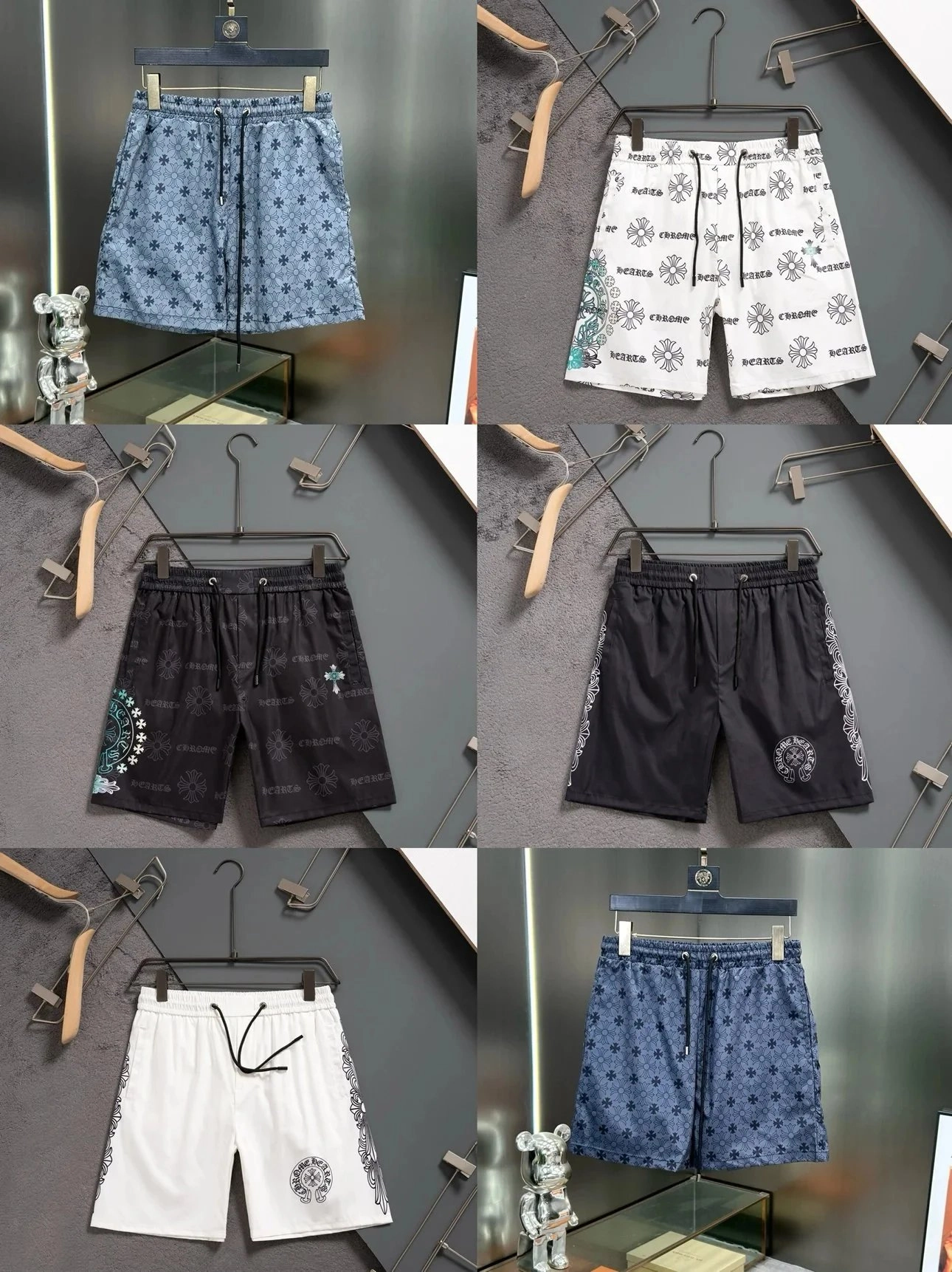Chrome Hearts Floral Print Drawstring Shorts - Navy Blue