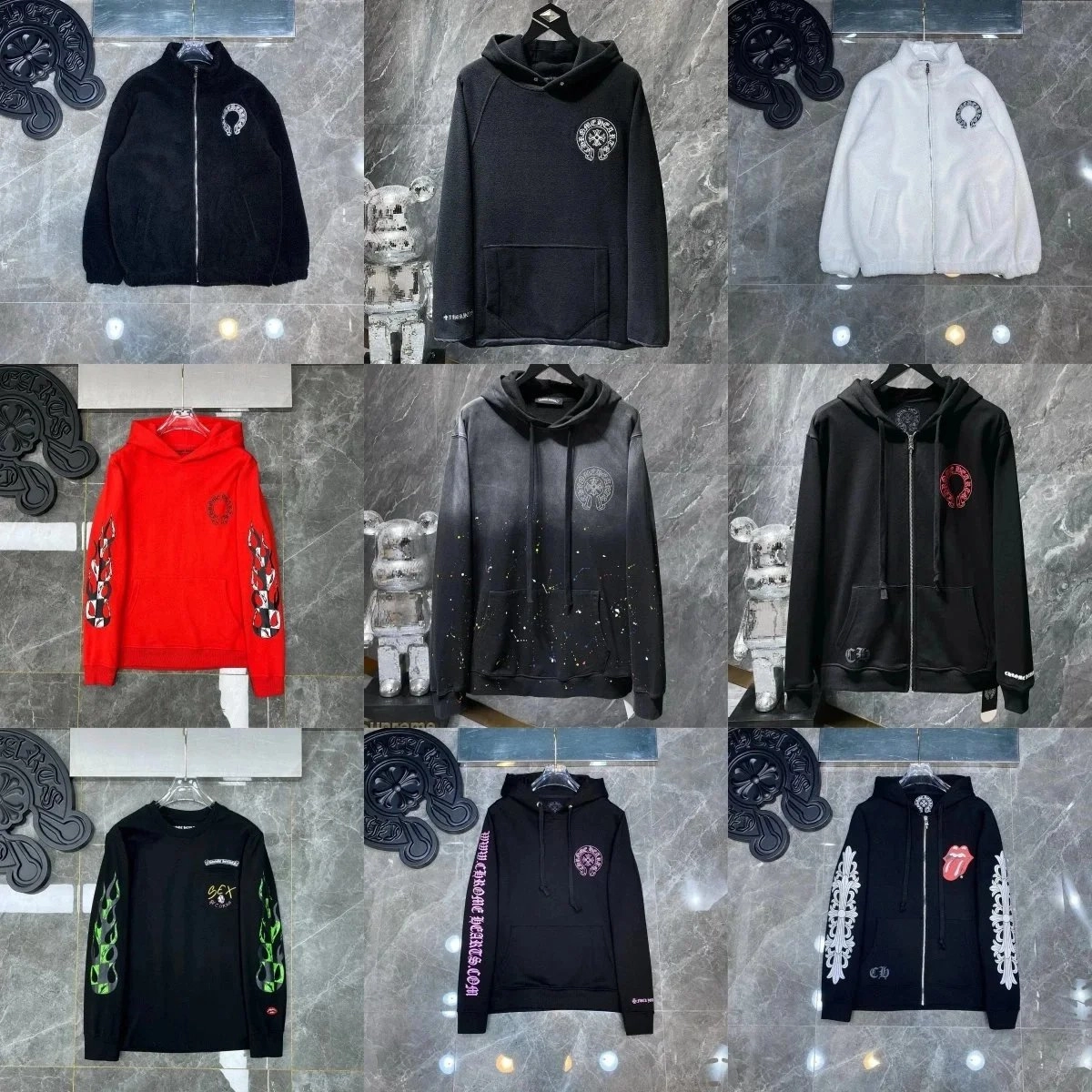 Chrome Hearts Black Hoodie with Silver Horseshoe Logo Embroidery