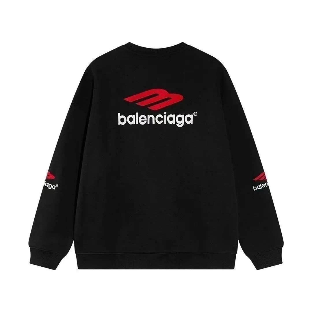 Balenciaga Black Crewneck Sweatshirt with Red Logo Print