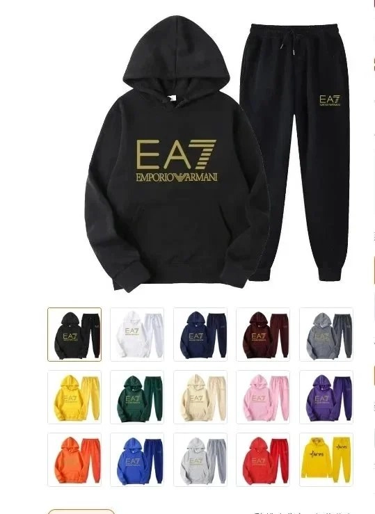 EA7 Emporio Armani Black Hoodie and Joggers Set with Gold Logo