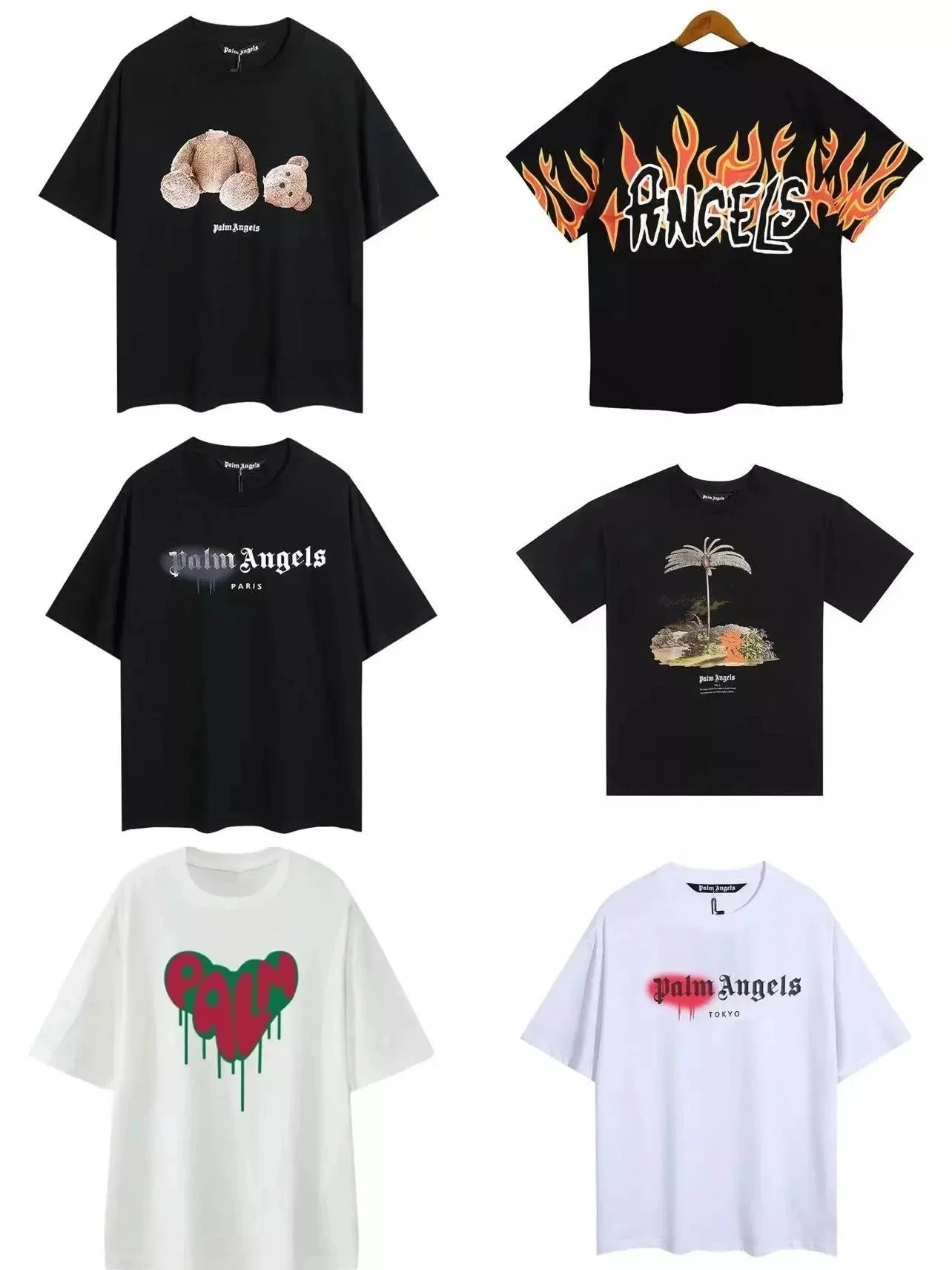 Palm Angels Black T-Shirt with Flame 'ANGELS' Graphic Print