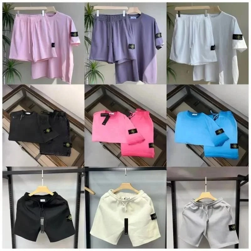 Stone Island Compass Logo Short Set - Pink Cotton Twill