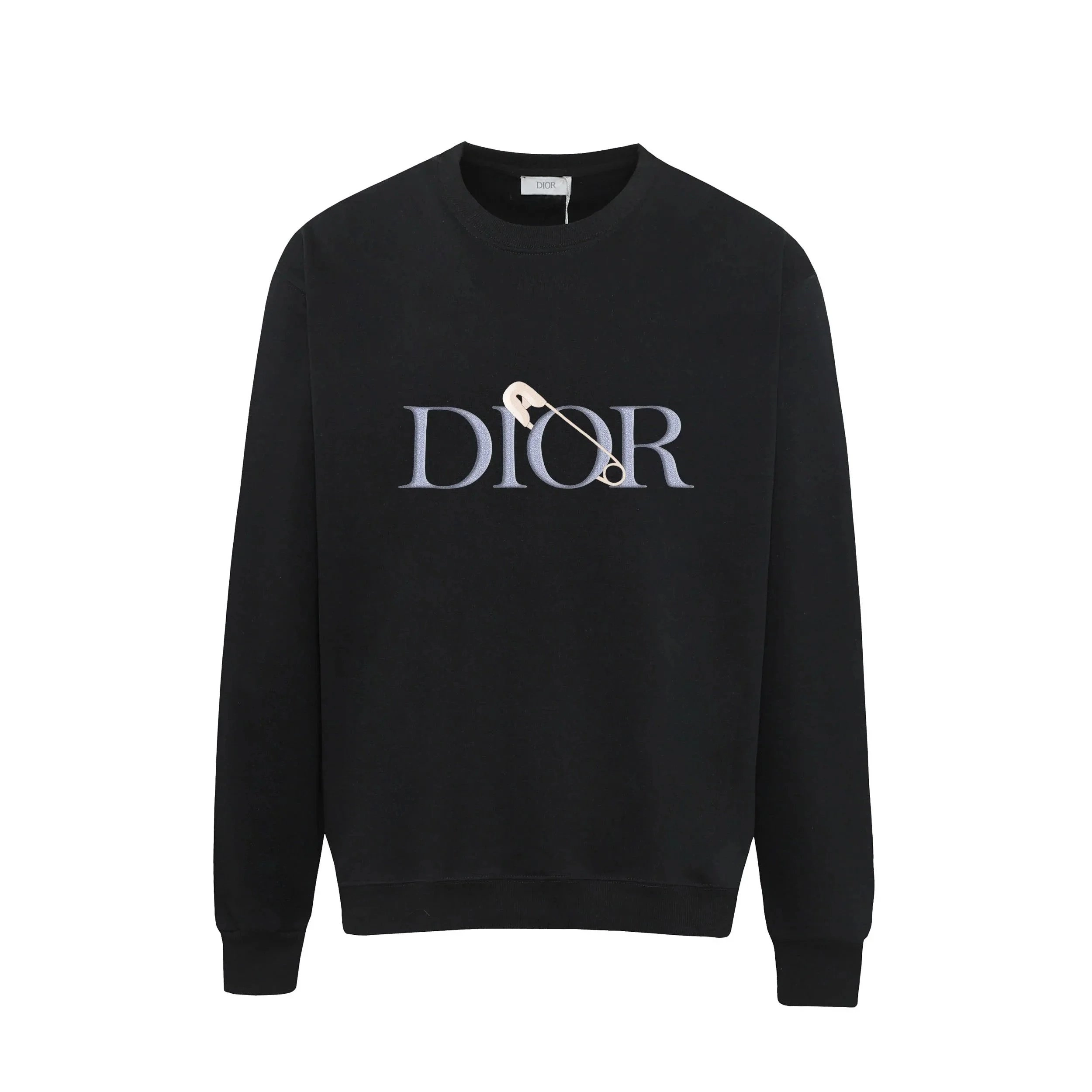 Dior Black Sweatshirt with Embroidered Logo and Safety Pin Detail