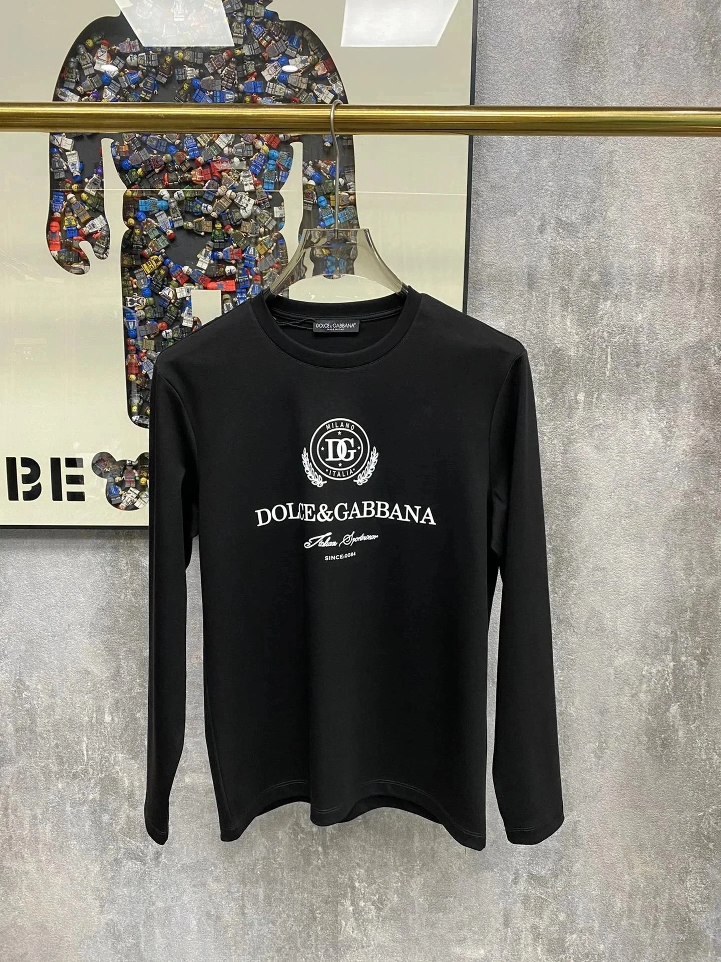 Dolce & Gabbana Black Long-Sleeve Tee with DG Crest Logo
