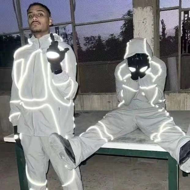 LuminoGear Reflective Neon Outline Hoodie & Pants Set White