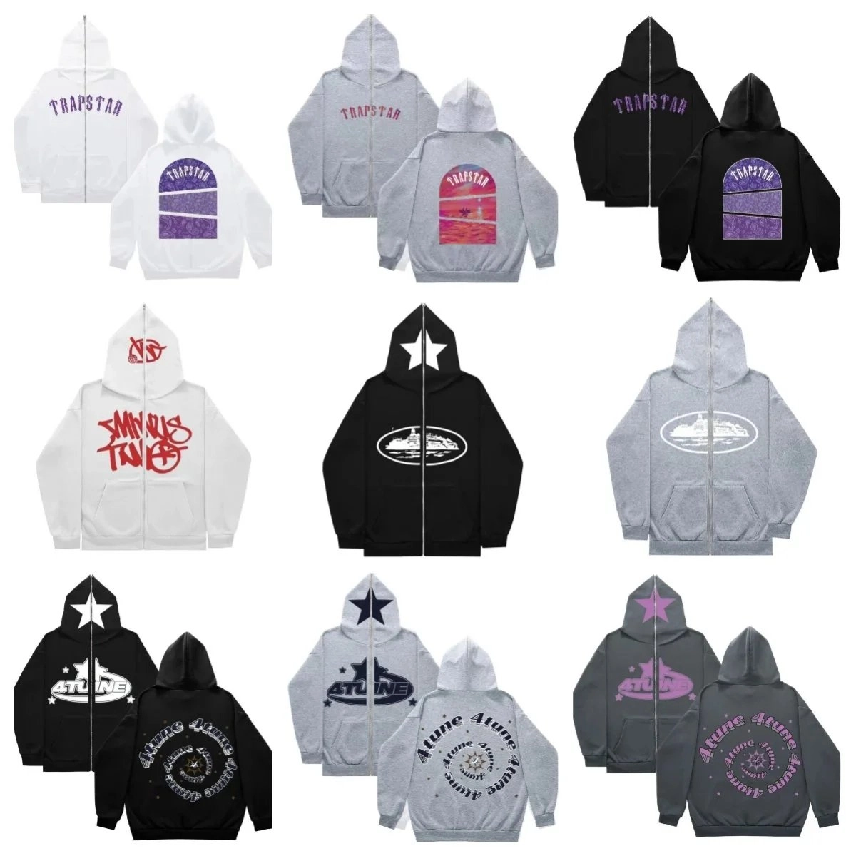 TRAPSTAR Arc Logo Zip-Up Hoodie - White Purple Gradient