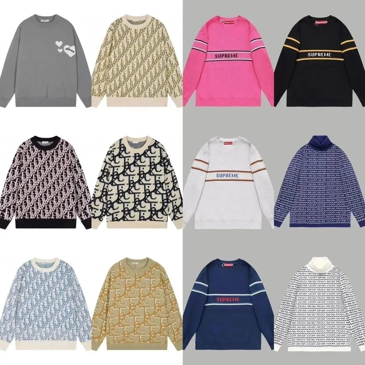 Supreme Dior Oblique Pattern Crewneck Sweater - Beige