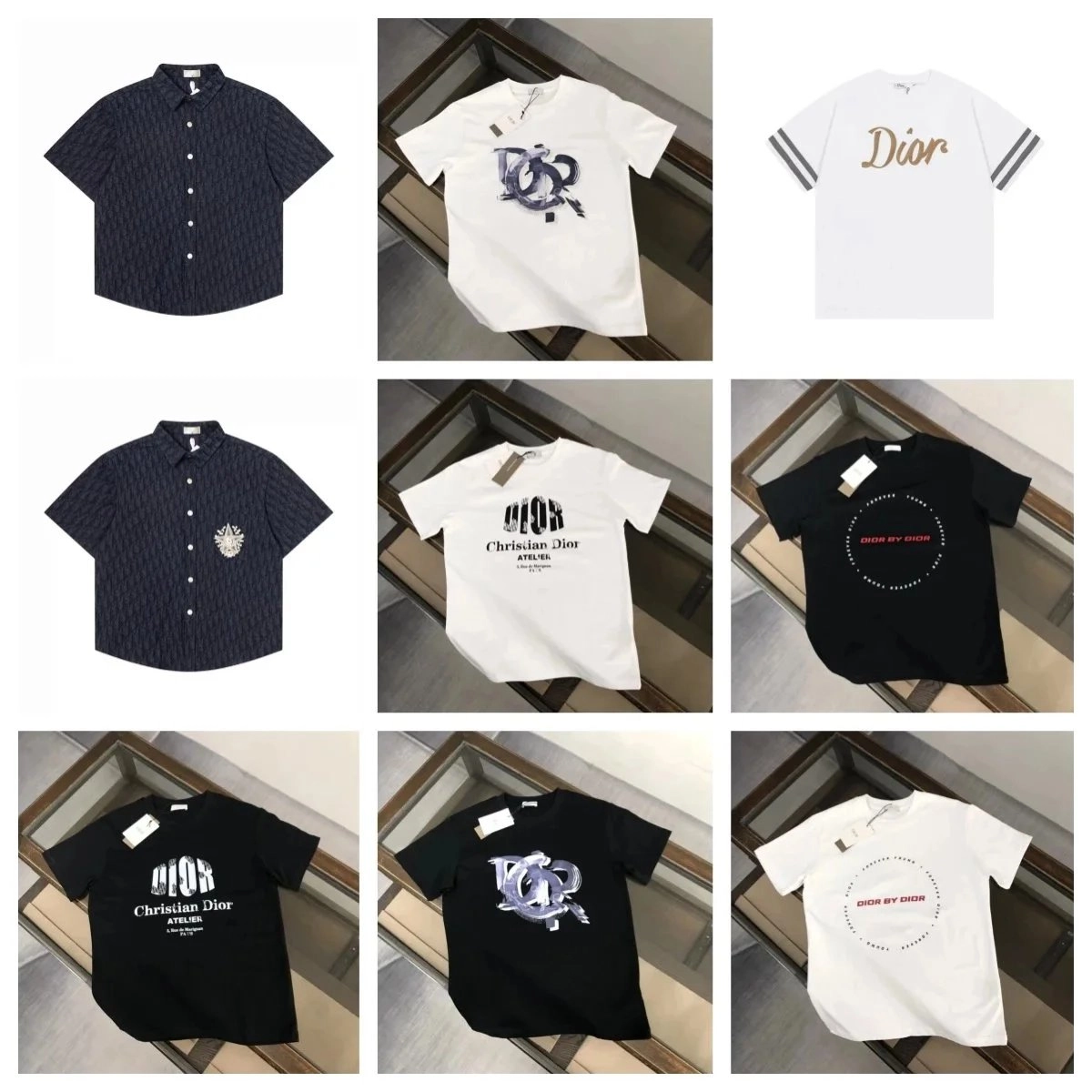 Dior Oblique Pattern Short-Sleeve Shirt Navy Blue